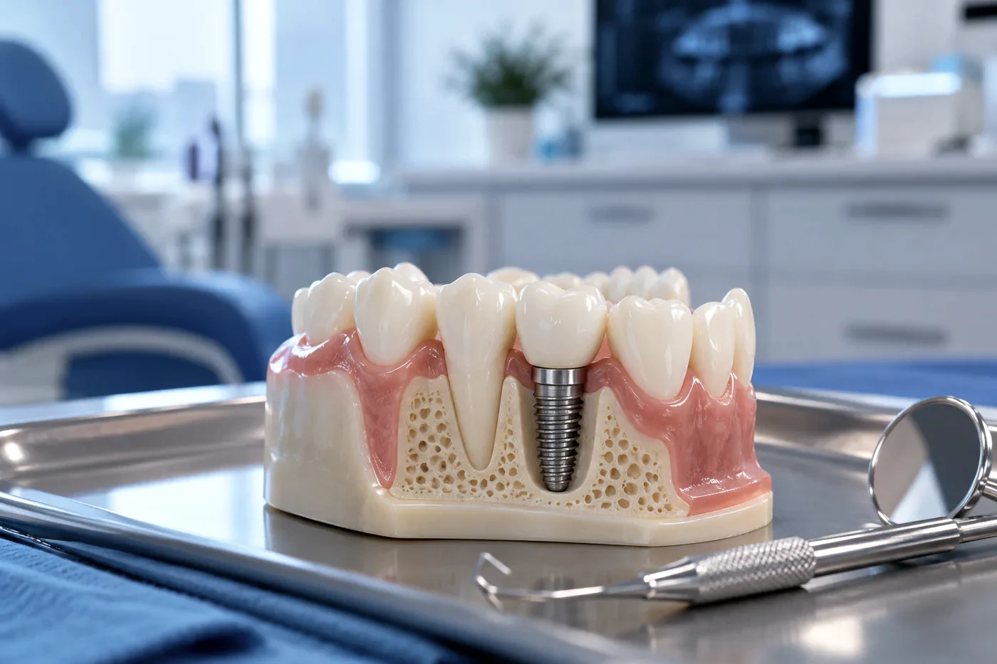 Modelo odontológico com implante dentário